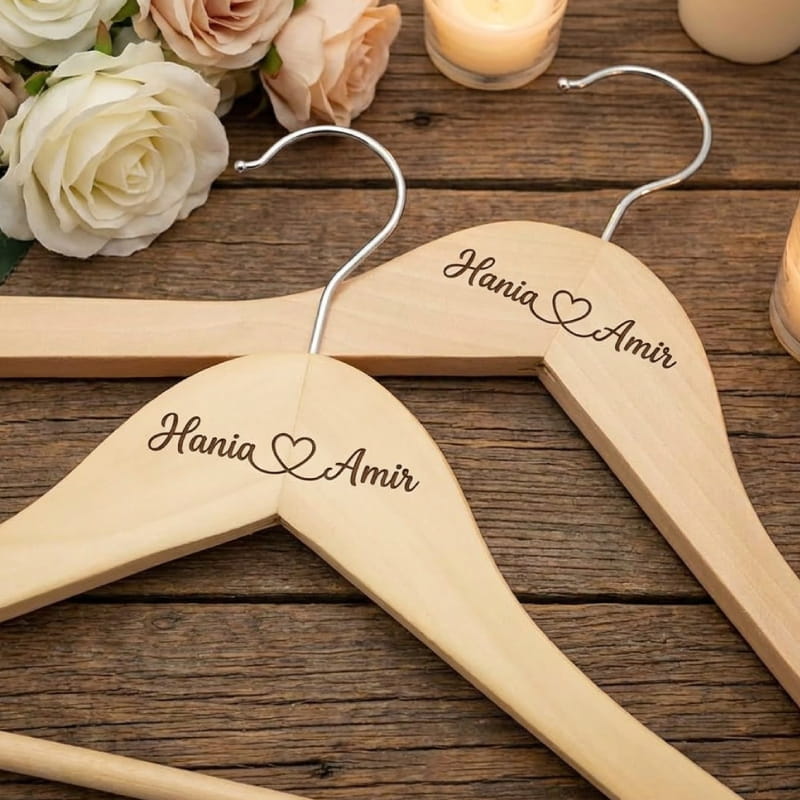 Bride and Groom Customized Wooden Wedding Dress Hangers Pakistan