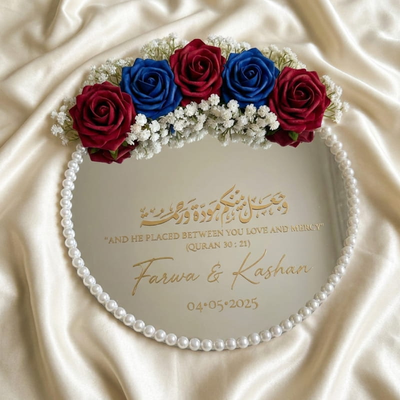 Customized Nikkah Mirror with Gold Calligraphy Pakistan