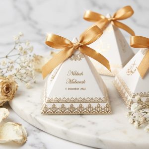 Close up of Custom Printed Names on Nikkah Favor Box