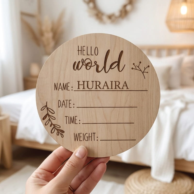 Customized Wooden Birth Announcement and Aqeeqah Discs Pakistan