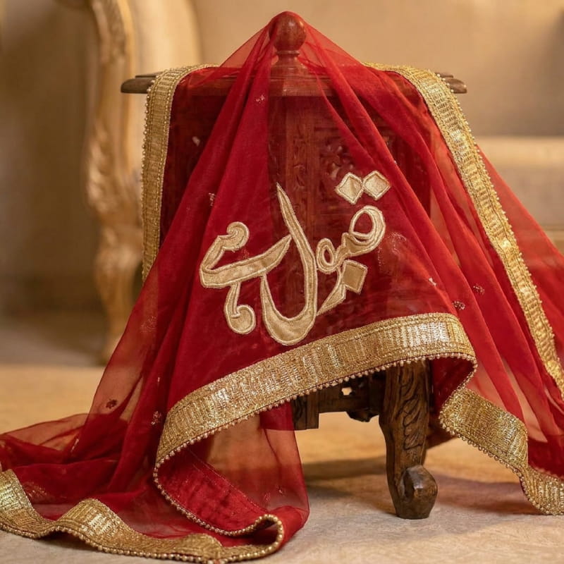 Customized Embroidered Nikkah Veil Qubool Hai Dupatta Karachi Pakistan