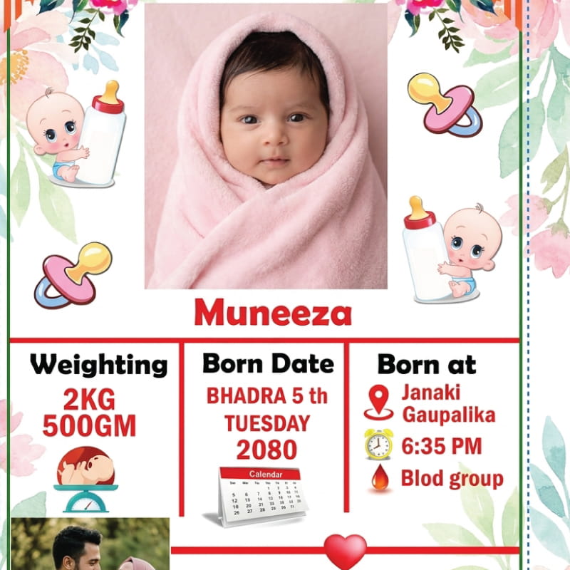 Newborn Baby Birth Details Photo Frame in Nursery Room Decor