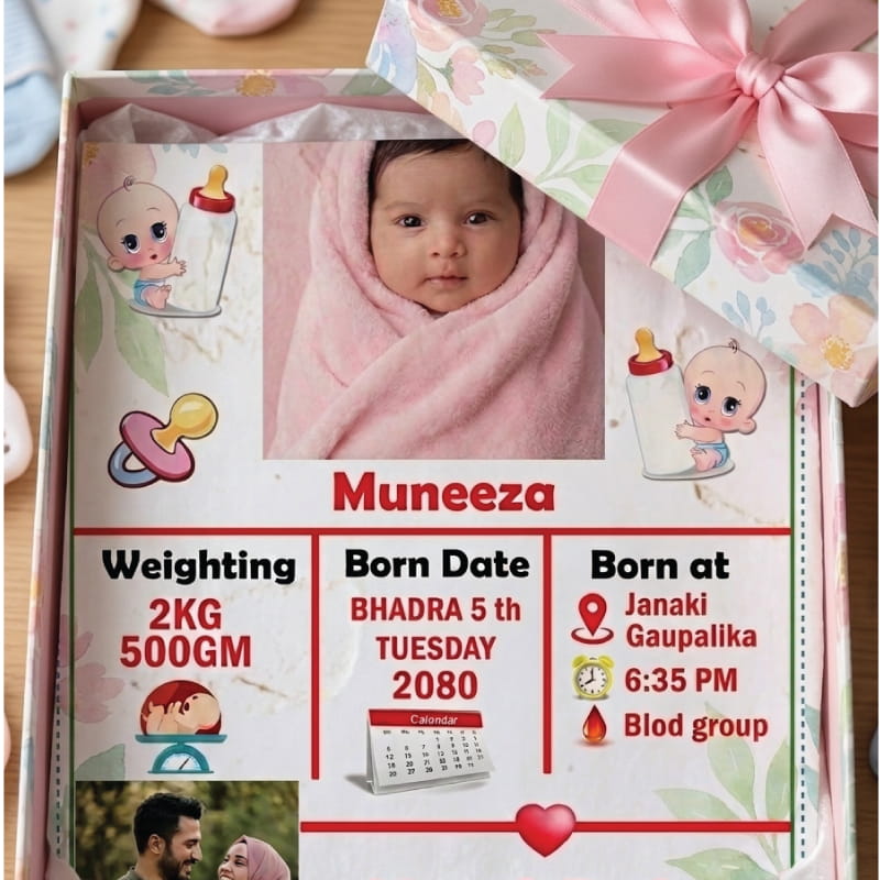 Close up of Personalized Baby Birth Stats Printing Details