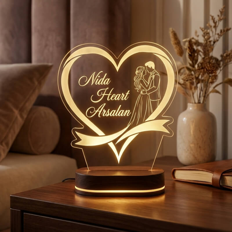 Custom Arabic Calligraphy Engraved Lamp with Couple Names Karachi