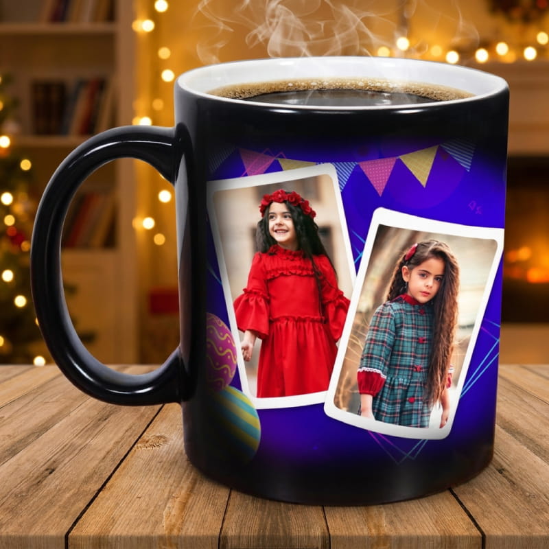 Heat sensitive magic mug in original black color before pouring hot water