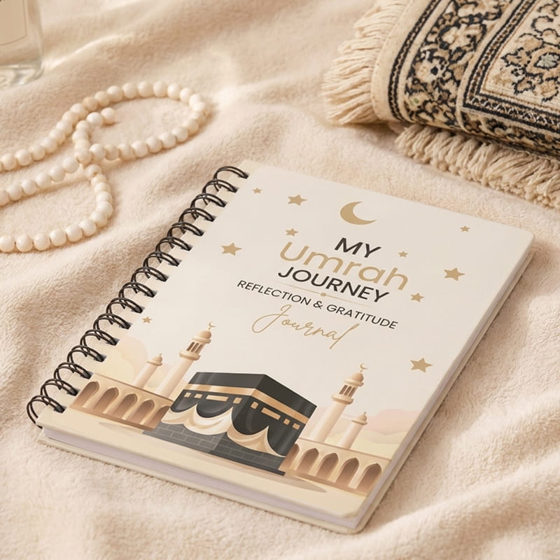 Customized Umrah Memory Journal with Kaaba cover design and spiral binding