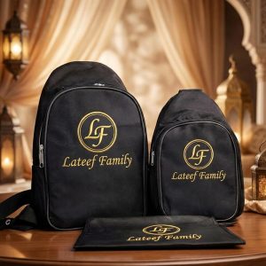 Customized Ihram Travel Bag Set with gold family name embroidery